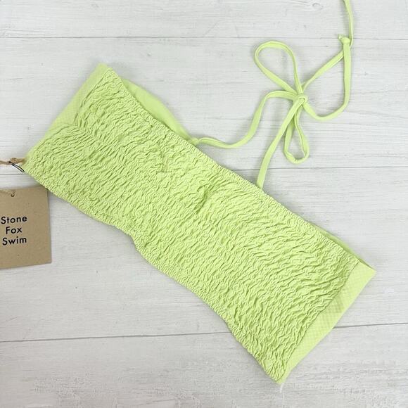 Stone Fox Swim Free People Meadow Top Size L Butterfly Pique Halter Green Beach - Picture 8 of 14